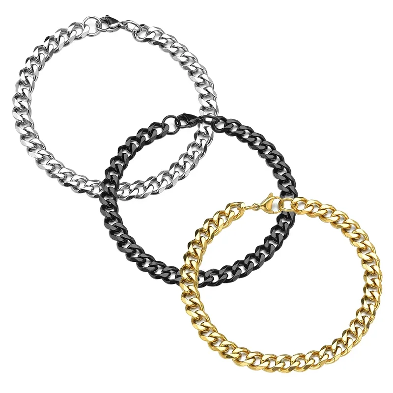 3/5/7mm Simple Stainless Steel Men Curb Cuban Chain Fashion Women Bracelet On Hand For Couple Unisex Wrist Jewelry Gift Party