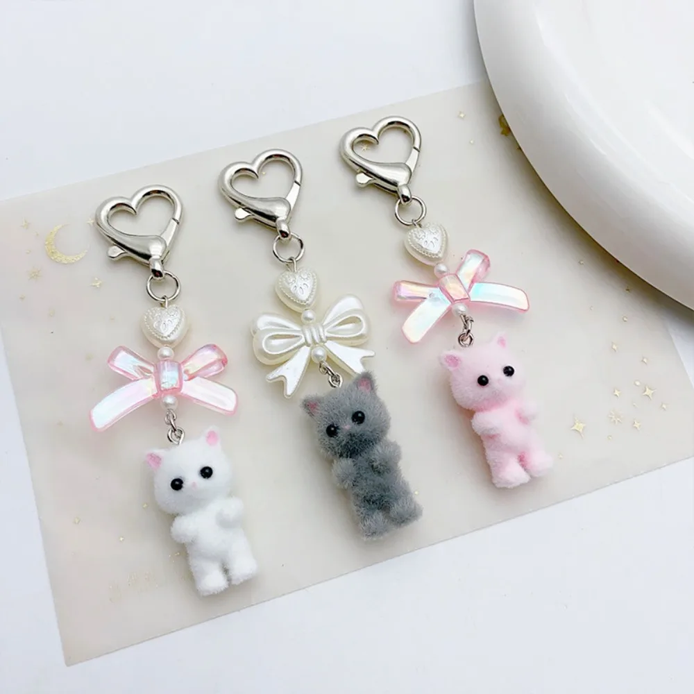 

Kawaii 10cm Bow Keychain Kitty Cat Fuzzy Plush Bear Keyring Pearl Kitten Doll Backpack Pendant Women