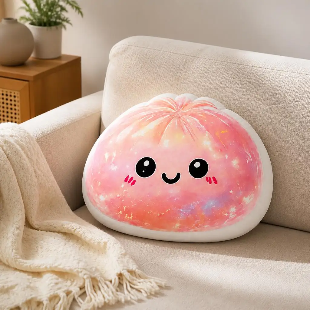 Dumpling Blush Smile Kawaii Cute Shaped Pillow Cushion Irregular Stuffed Throw Pillow Home Decor Gift Bedroom Sofa Decorative