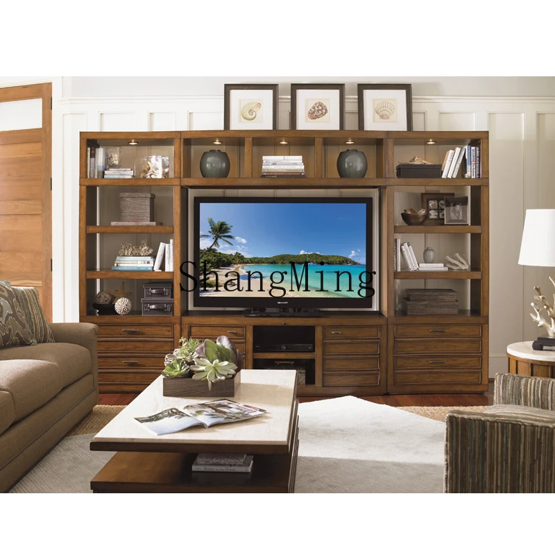 

CL style distressed single bookcase villa home combination TV wall cabinet luxury storage cabinet