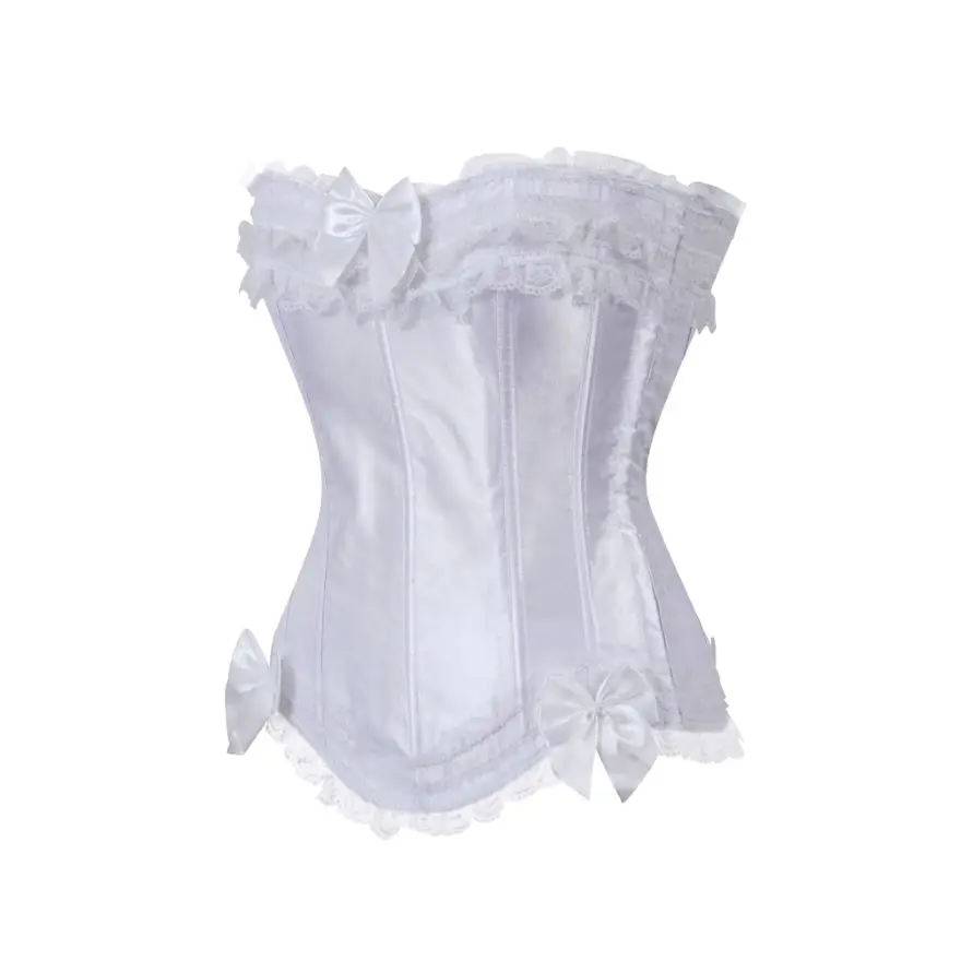 Sexy Spitze Overbust Korsett Top Frauen Vintage Satin Schleife Bustier Dessous mit Reiß verschluss plus Größe Body Shaper Burlesque Korsetts – Detail 6