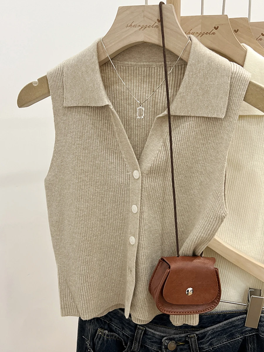 Solid Color Knitted for Women Cardigan Korean Single Breasted Sleeveless Jumper Woman Round Neck All Match Cardigans Outwear
