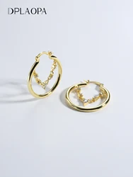 DPLAOPA 925 Sterling Silver Gold Chain Zircon CZ Hoop Earring Clips Women Huggies Luxury Fine Jewelry 2023 Wedding Gift
