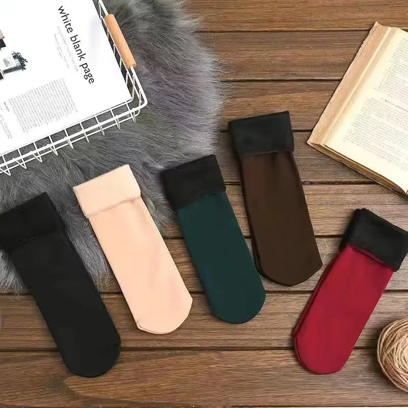 

1/2/3/4 пары женских зимних утепленных носков с утолщенными бархатными однотонными шерстяными носками для сохранения холода и снега