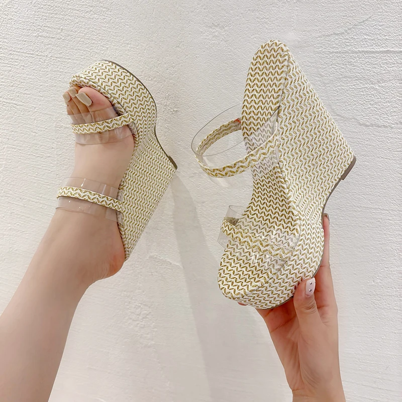 

Female Casual Slingbacks Sandals Glitter Wedges Slides Platform Comfortable Sandals For Women Spring Summer Slippers High Heels