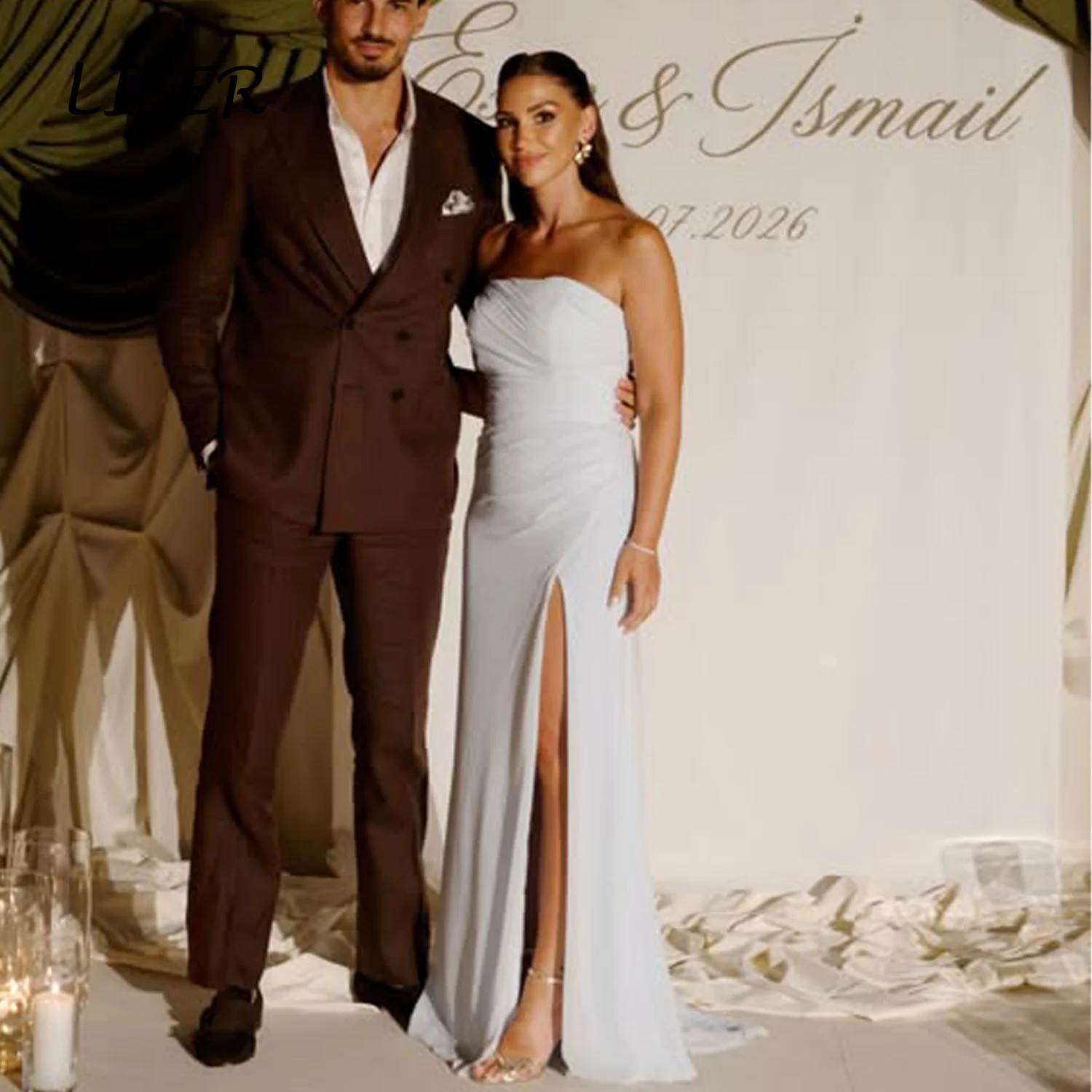 Liser Customized Ivory High Neck Cutout Long Lace Sleeve Mermaid Smooth Satin Skirt Slim Fit Sweep Train Robe De Mariée 2026