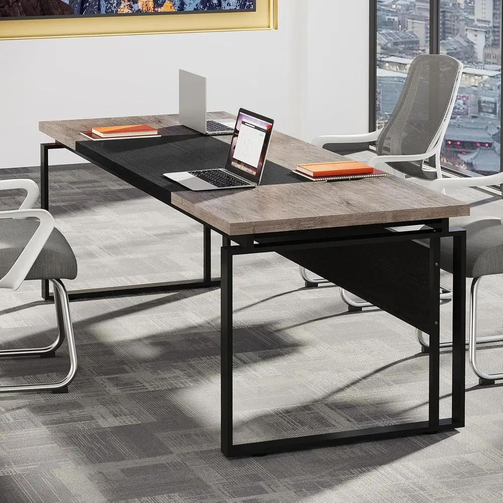 

Угловой конференц-стол на 63 места, стол для совещаний на 5 человек для дома или офиса, стол для деловых тренингов с современными металлическими ножками (серый)