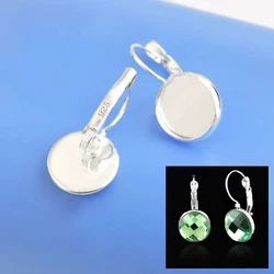 50PCS 925 Sterling Silver Color Jewelry Finding 12MM Cabochon Cameo Settings Earring Base Earring Settings French LeverBack