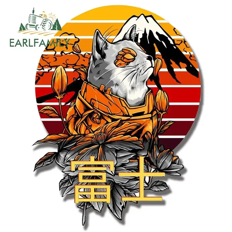 EARLFAMILY 13cm X 9.9cm For Japanese Fuji Samurai Cat Car Stickers Graffiti Laptop Vinyl Car Accessories Decal RV Waterproof