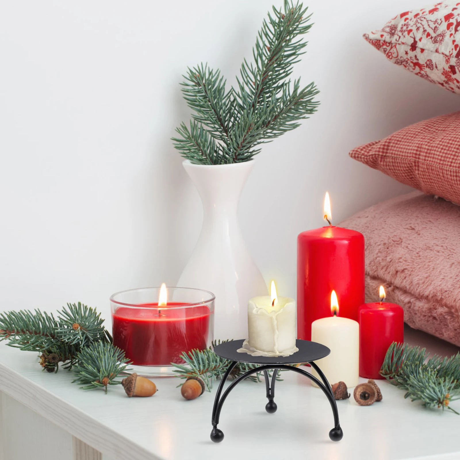 

2pcs Modern Round Iron Candlestick Desktop Holder For Home Decor High Temp Resistant Chic Simple Stand Decorative