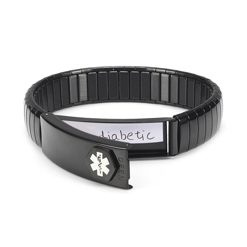 Medical Alert Bracelet Men's Stainless Steel Personalized Adjustable Elastic Medical ID Bracelet 8.26'',Writeable Cards