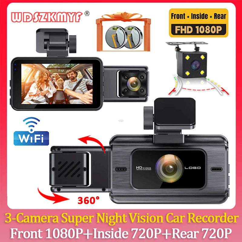 

Car DVR 3 Channel 1080P WIFI Video Recorder Dash Cam for Cars Camera Rear View Camera for Vehicle Black Box Car Accessory