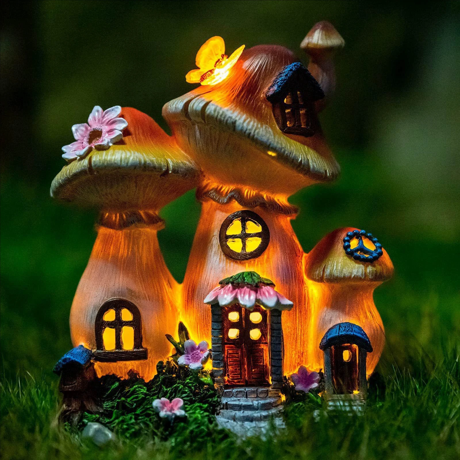 

Garden Solar Night Light Mushroom House Flower Outdoor Courtyard Landscape Decoration Ornaments Resin Crafts Porch Accessories