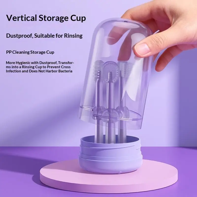 3Pcs Silicone Baby Toothbrush With Wash Cup Oral And Tongue Moss Cleaner Brush Portable Oral Care For Travel