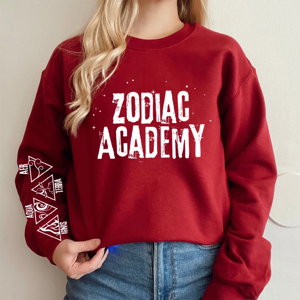 Zodiac Academy Sweatshirt Retro Elements Sleeve Sweatshirt Ignis Aer Aqua Terra Sleeve Shirt Zodiac Signs Crewneck Graphic Tops