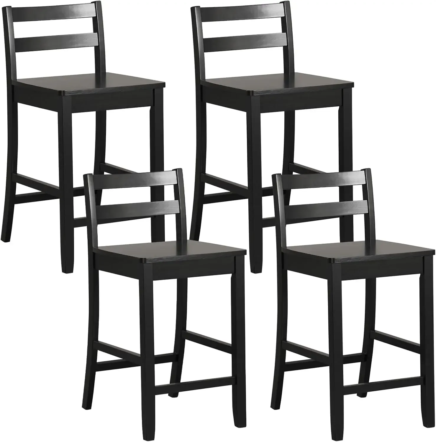 Wooden Bar Stools Set of 4, 24-Inch Counter Height Stools with Ergonomic Backrest & Footrest