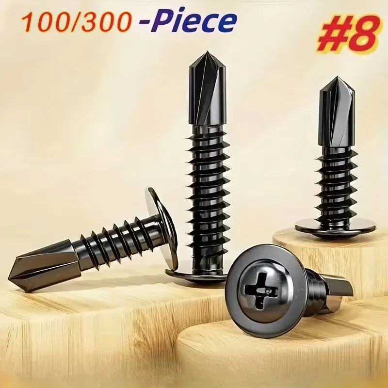 100/300-حزمة مسامير TEK ذاتية الحفر باللون الأسود 410 SS 8.8 درجة فيليبس رئيس 13-25 مللي متر مقاومة للصدأ للمعادن/الخشب/البلاستيك لتقوم بها بنفسك Rep
