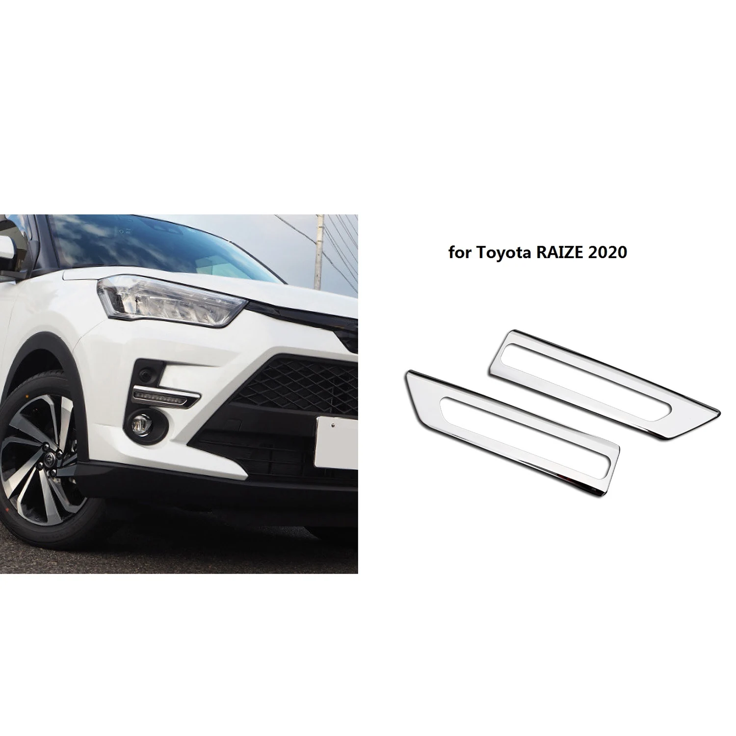 2PCS Stainless Steel Car Fog Lamp Lights Cover Protectors Trim Turn Signal Frame Sticker for Toyota Raize A200A/210A