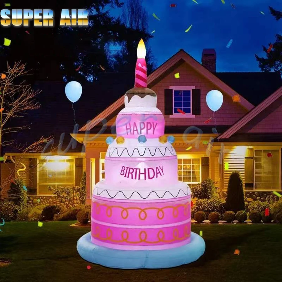 Customized popular design beautiful inflatable birthday cake model with led lighting for birthday party decoration