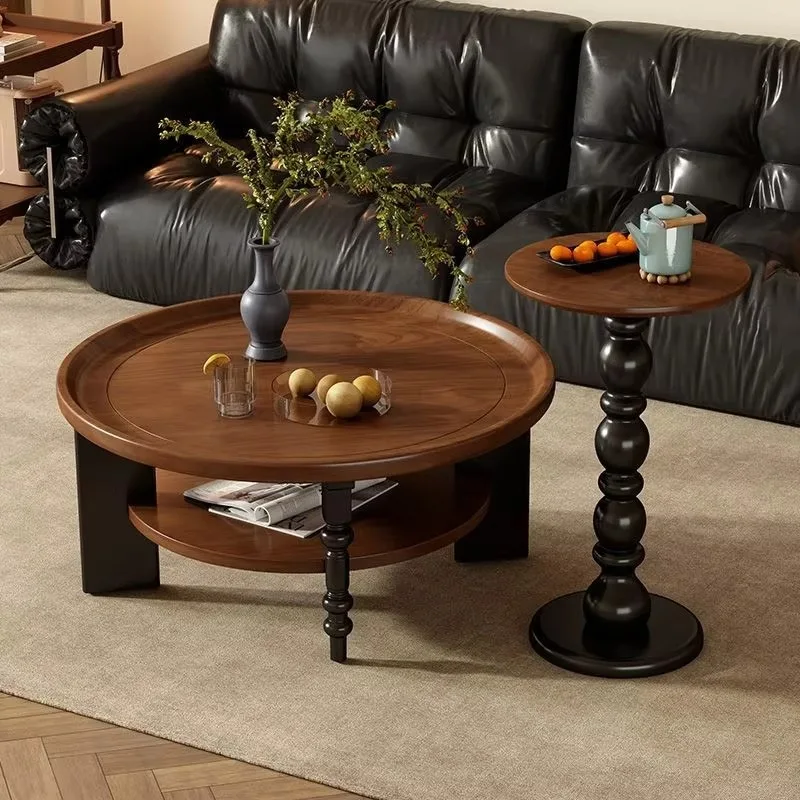 French Vintage Solid Antique Wood Coffee Table Luxury Side Table for Small Apartment Living Room Tea Table Combination