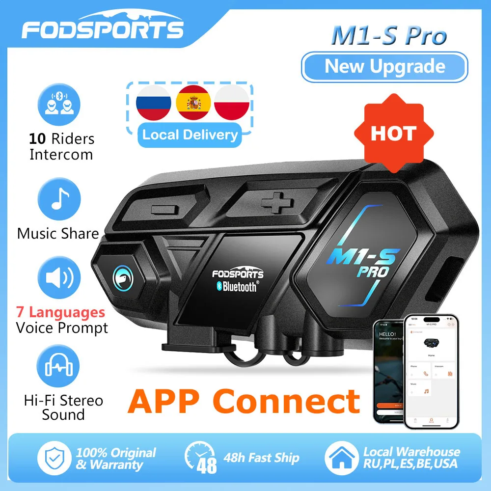 Intercomunicador Moto Fodsports M1-S Pro, casque Bluetooth pour moto, intercom pour 8 motards, intercoms étanches