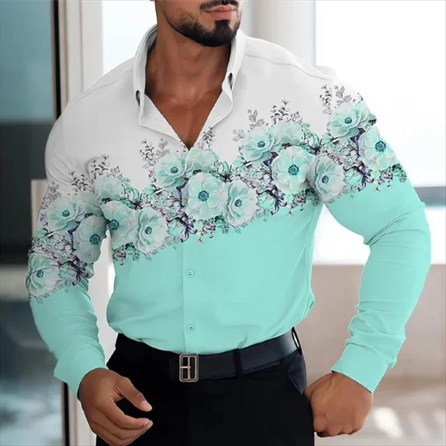 

Hawaiian Seaside Vacation Style Casual Long Sleeved Top With 3d Floral Print And Personalized Style Single Breasted Shirt MB12