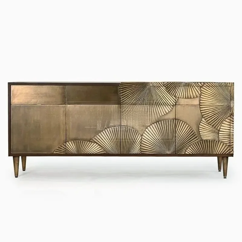 

French solid wood porch cabinet, living room retro gold old carved dining side cabinet, TV cabinet