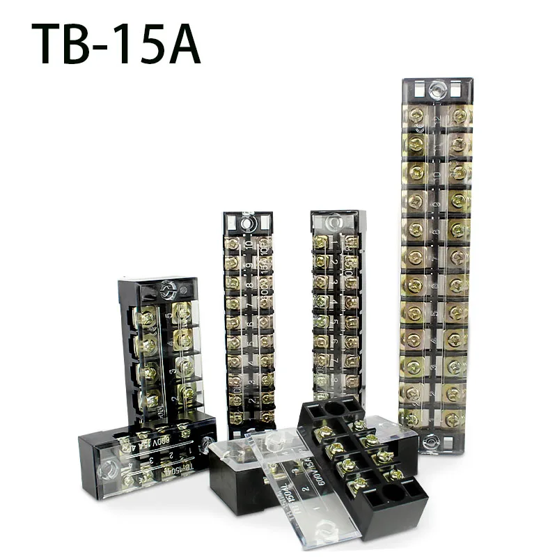 1Pcs 600V 15A 3/4/6/8/10/12/15/20 Positions Optional Dual Row Barrier Screw Terminal Block Strip Wire Connector
