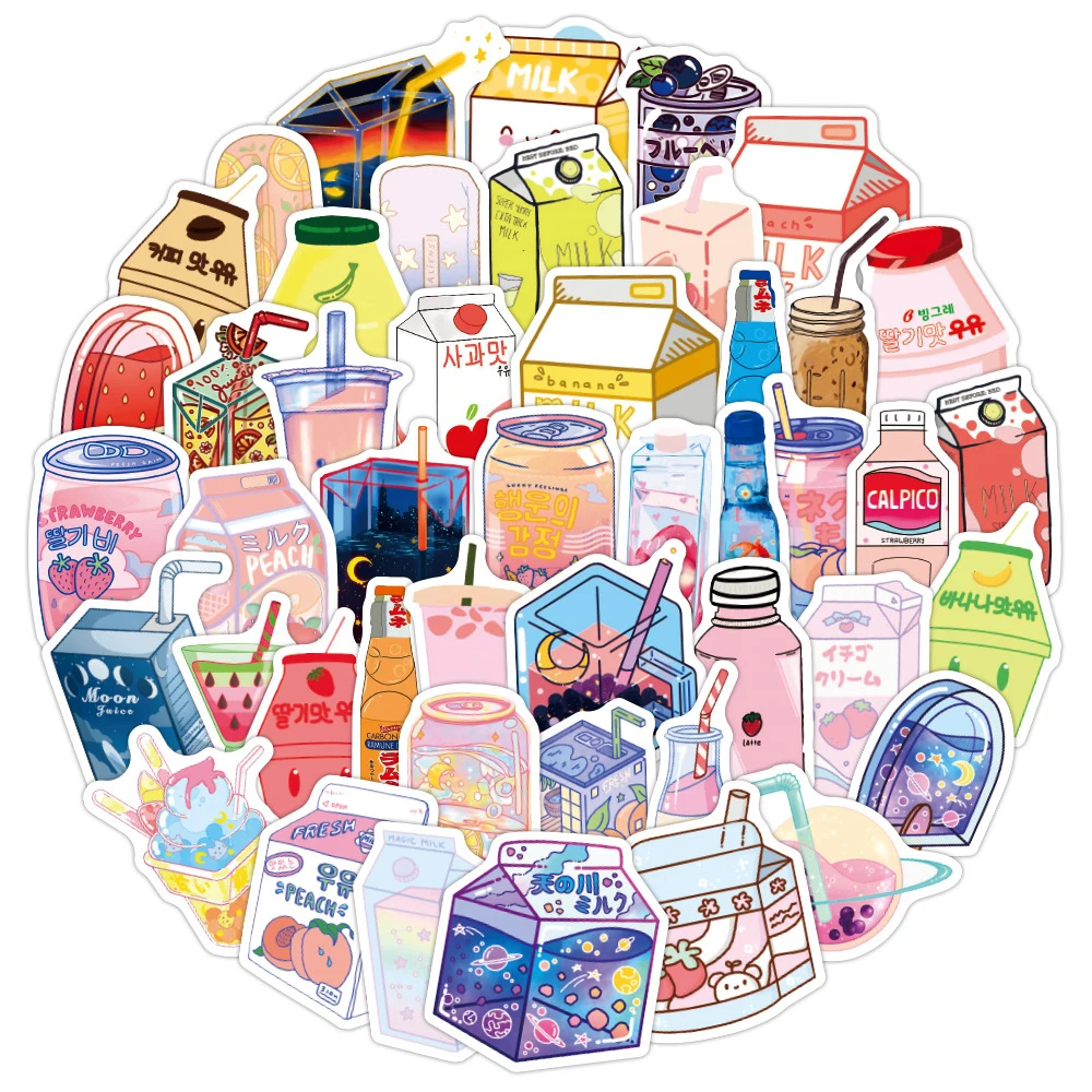 

10/30/50PCS INS Cute Drink Aesthetic Stickers Cartoon Decoration Decals DIY Scrapbook Laptop Phone Diary Car Kawaii Sticker Toys