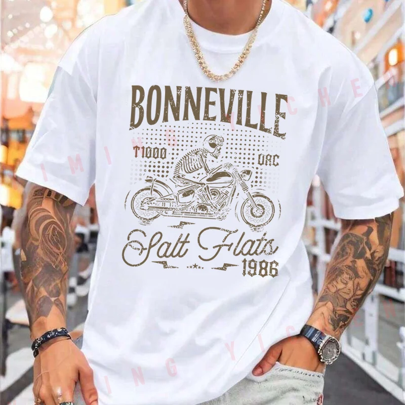Bonneville Salt Flats Motorcycle Racing Biker Birthday 1986 T-Shirt Moto Riders Summer Men's Fashion Casual O-Neck Tops Tee 2026 view 2