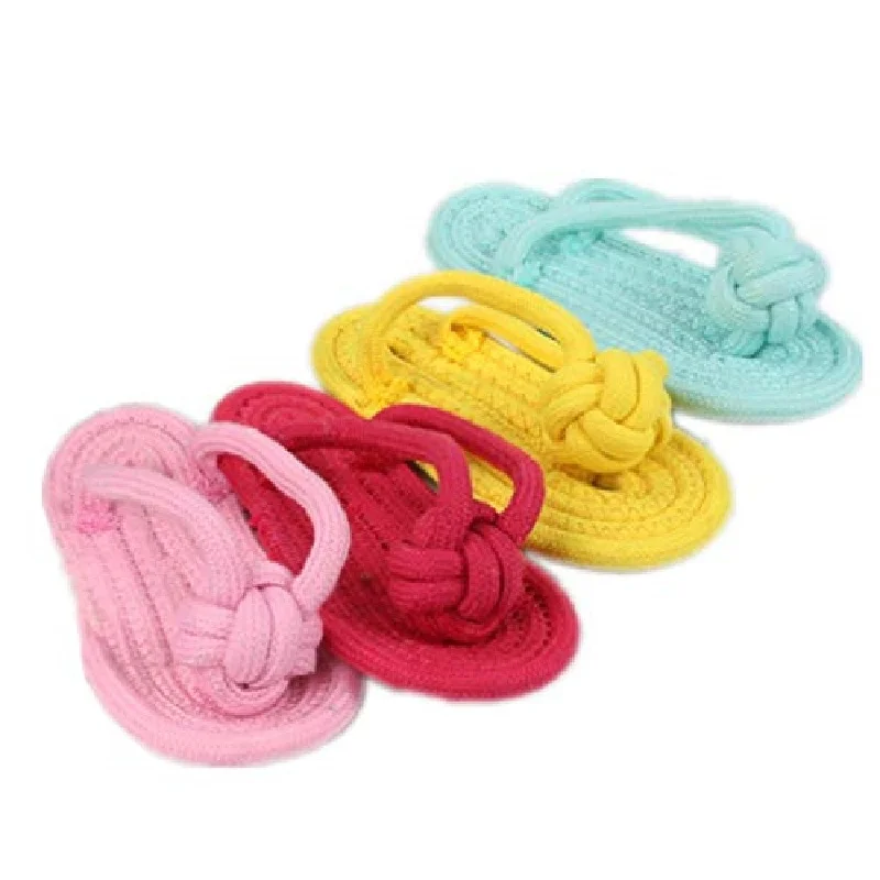 Cor aleatória pet chinelos brinquedos algodão pet moagem corda de algodão para limpar dentes gato e cão acessórios