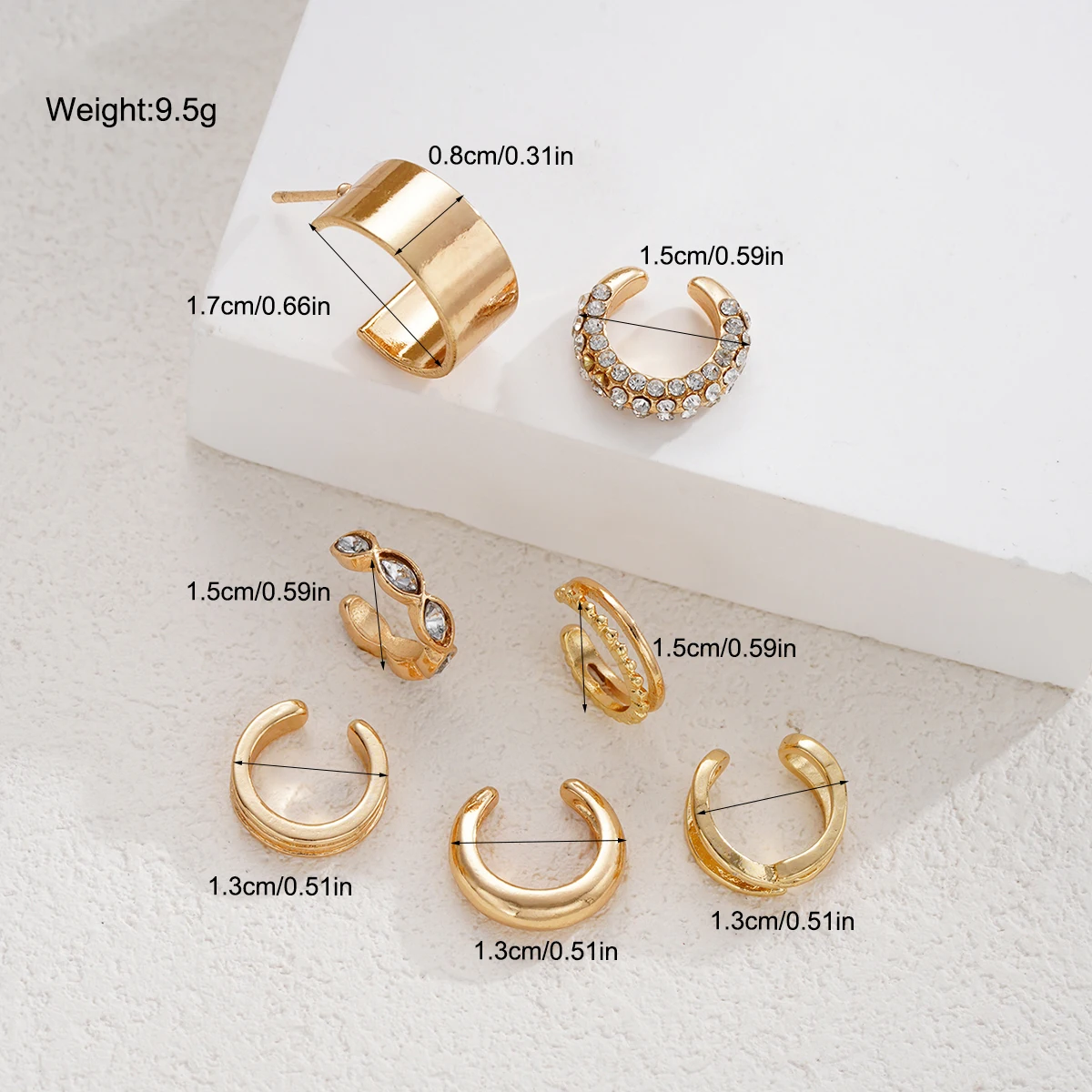 7-teiliges Ohrklemmen-Set in Goldfarbe für Damen, ohne Piercing, mit Zirkonia-Steinen, Clip-On-Ohrringe, verschiedene Stile, stapelbare Knorpel-Ohrclips, Schmuck – Detail 6