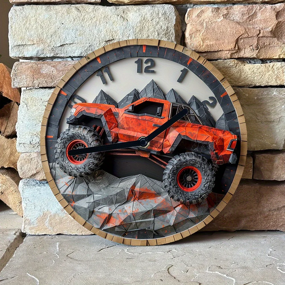 Silent Monster Truck Aluminum Wall Clock - Perfect for Living Room & Mother\'S Day Gift Living Room Decoration