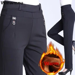 Winter Straight Pants Big Size 5xl Thicken Plush Velvet Lined Pantalones Women Casual Warm Sweatpants High Waist Mom Spodnie New