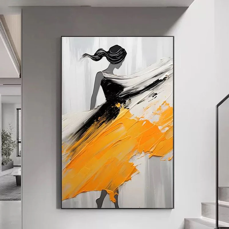 

Легкая роскошная текстурированная картина, абстрактная танцующая девушка, настенный художественный постер для домашнего декора, холст ручной работы, картина маслом для гостиной
