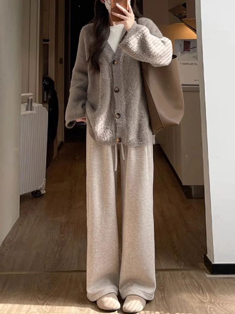 Pantalon à jambes larges pour femmes, doux et ample, pantalon long décontracté, nouvelle collection automne hiver, petite taille, confortable et relaxant...