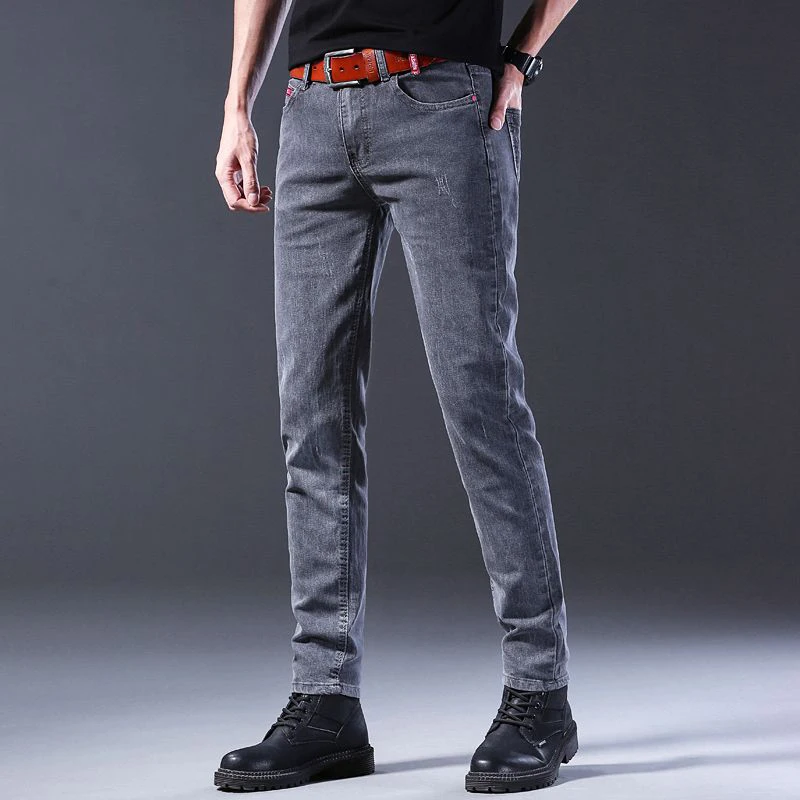 Pantalones vaqueros ajustados y cómodos a la moda para hombre, pantalones vaqueros informales inteligentes, rectos y sueltos, aspecto elástico Formal, pantalones grises más altos