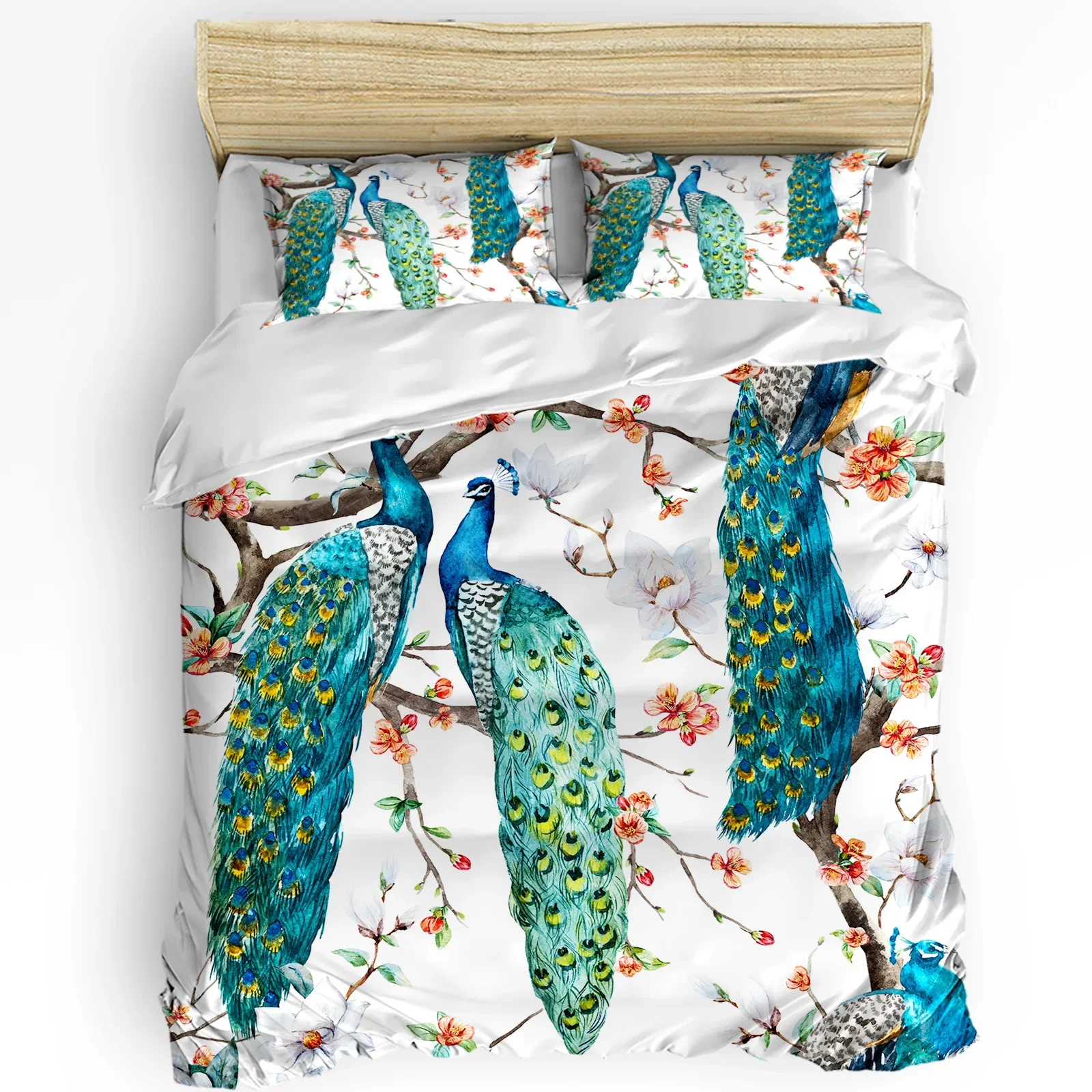 

3pcs Bedding Set Three Peacocks Standing On A Branch Home Textile Duvet Cover Pillow Case Boy Kid Teen Girl Bedding Covers Set