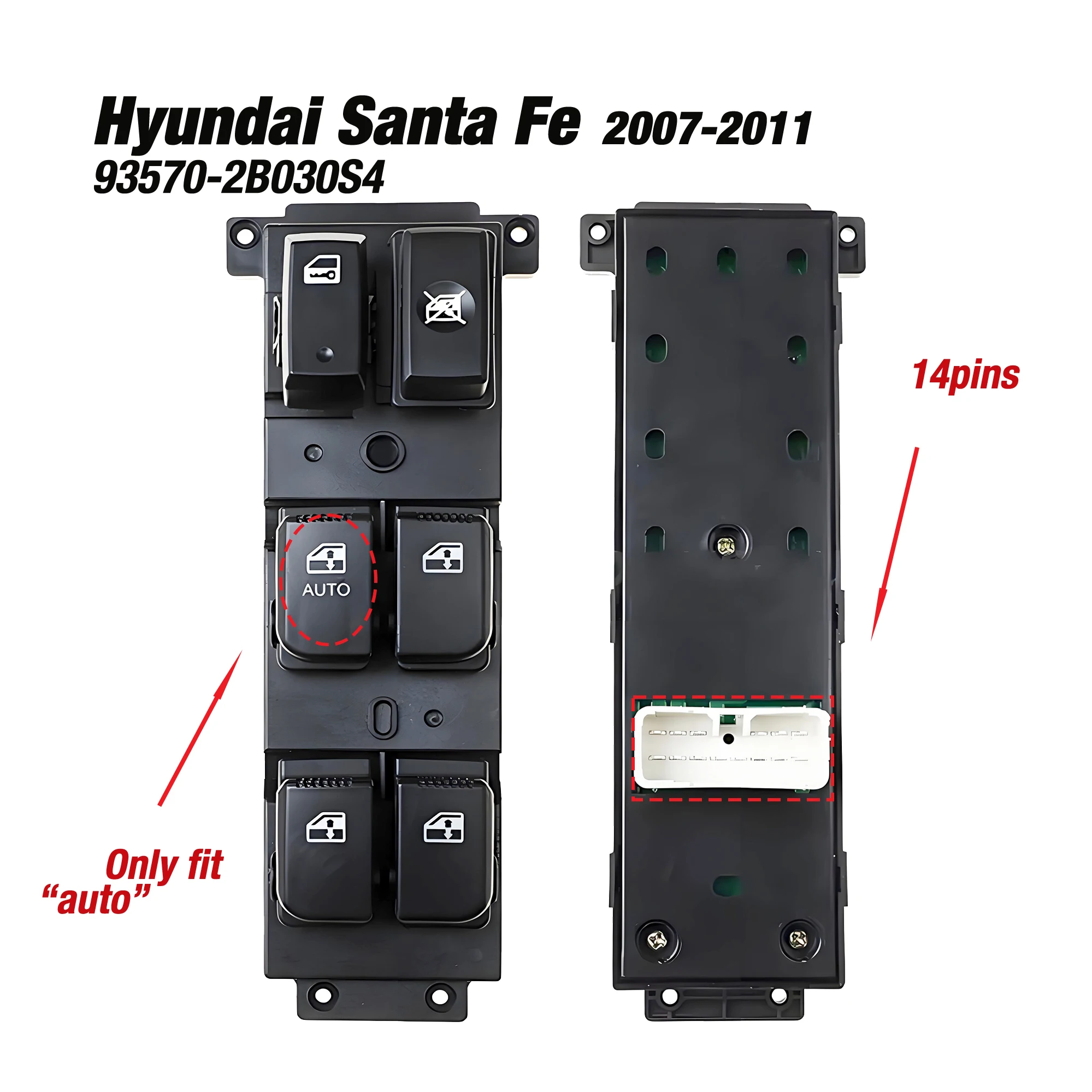 935702B030S4 93570-2B030S4 For Hyundai Santa Fe CM 2007-2011 ,Left Driver Side Master Power Windows Lifter Control Switch