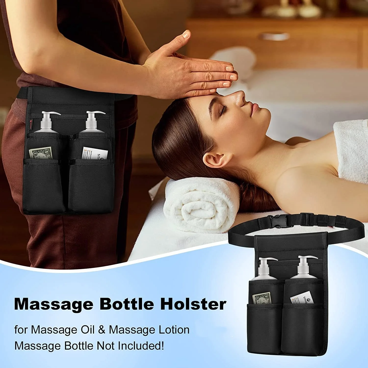 Massageflaschen-Halterung, waschbare Oxford-Stoff-Aufbewahrungstaschen für Massage-Lotion, Essenzöl-Spender, Gürtelhalterung