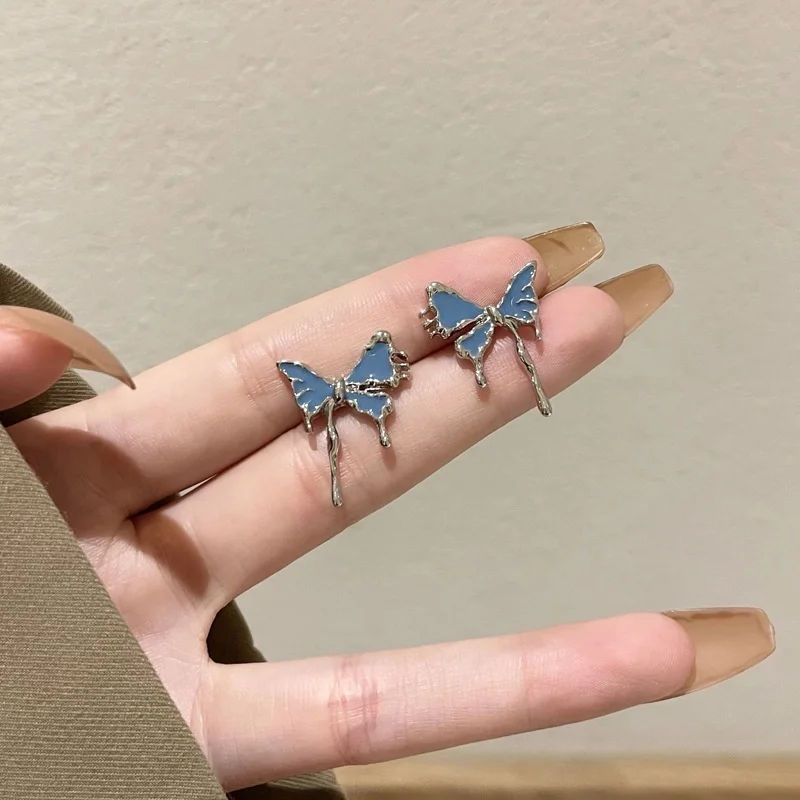 Irregular Blue Butterfly Drop Earrings for Women Minimalism Temperament Fashion Party Jewelry