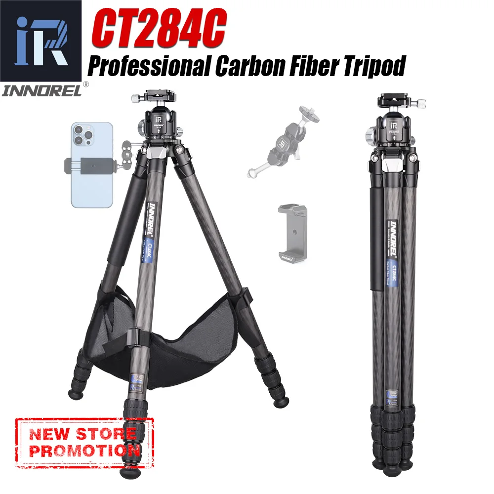 INNOREL CT284C Compact Carbon Fiber Tripod Heavy Duty Travel Camera Stand with Stone Bag for DSLR Digital Camcorder Maxload 20kg