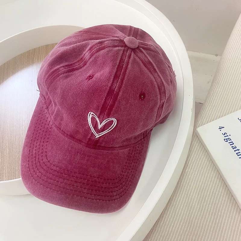 Children Baseball Cap Soft Cotton Washed Denim Sun Hat Kids Retro Heart-shaped Duck Tongue Hat Boys Girls Fashion Cowboy Cap