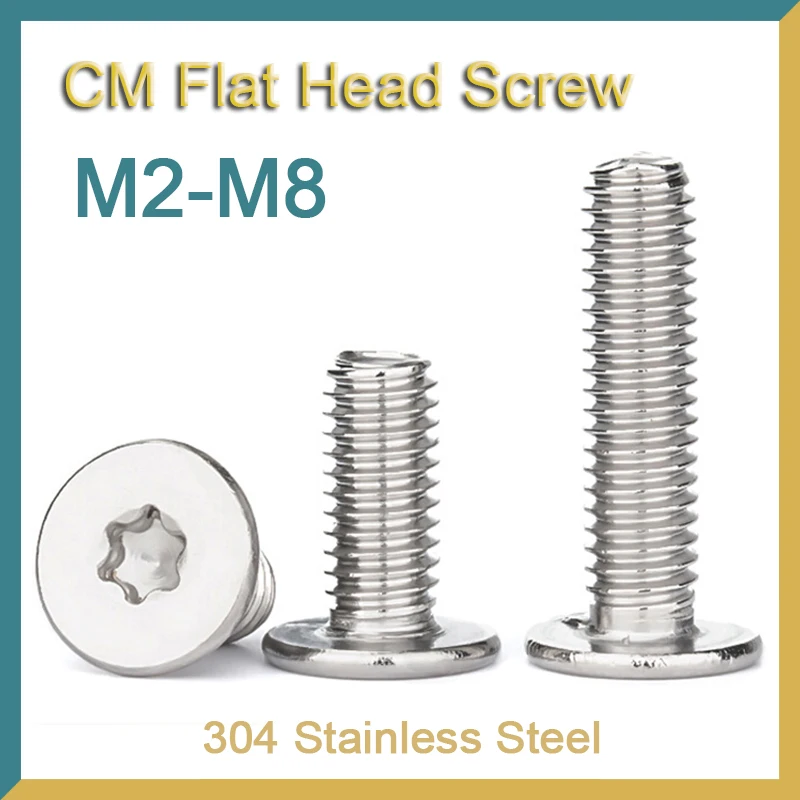 10-100pcs 304 Stainless Steel M2 M2.5 M3 M4 M5 M6 M8 CM Six-Lobe Torx Ultra Thin Super Low Flat Wafer Head Screw Bolt