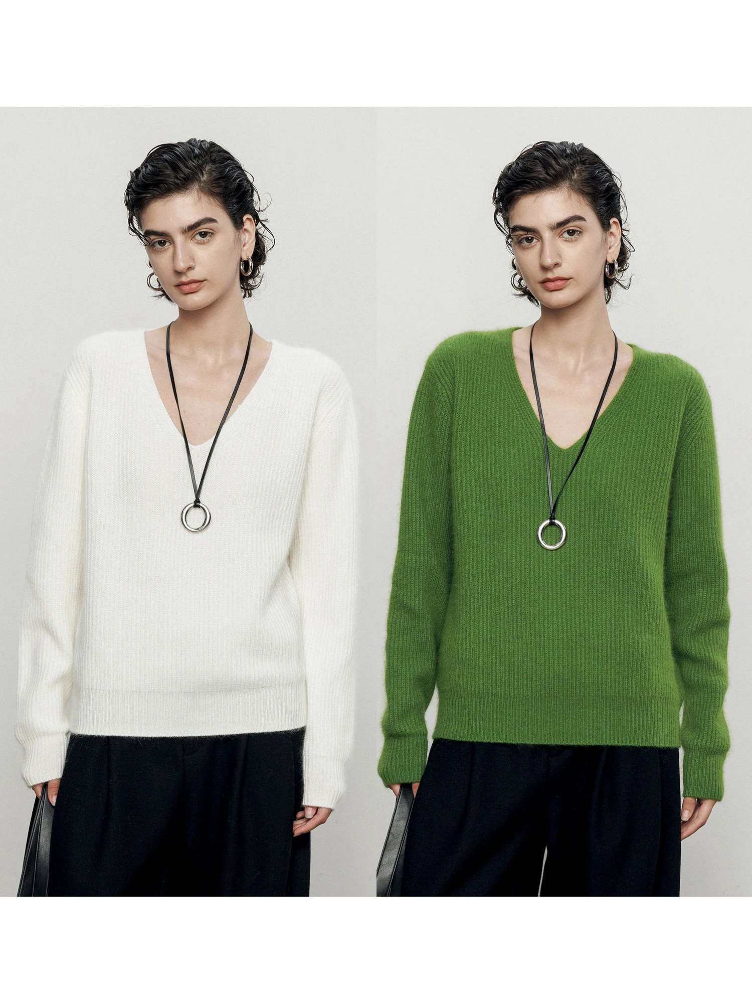 

Женский шерстяной свитер Maiher: Новинка весны, мягкий и уютный вязаный топ с V-образным вырезом, повседневный свободный крой, длинный рукав, цветной