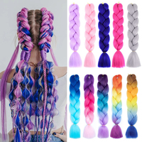 24Inch Synthetic Jumbo Braid Pre Stretched Braiding Hair Extension Ombre Black Pink Blue Hairpiece for Women