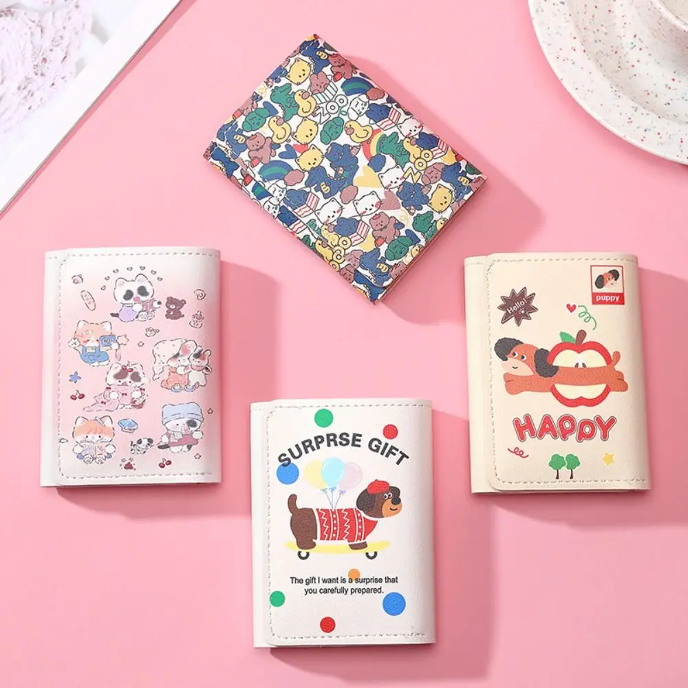 

Mini 3 Folds Card Holder PU Leather INS Style Credit Card Holoder Coin Purse for Girls Students Gift