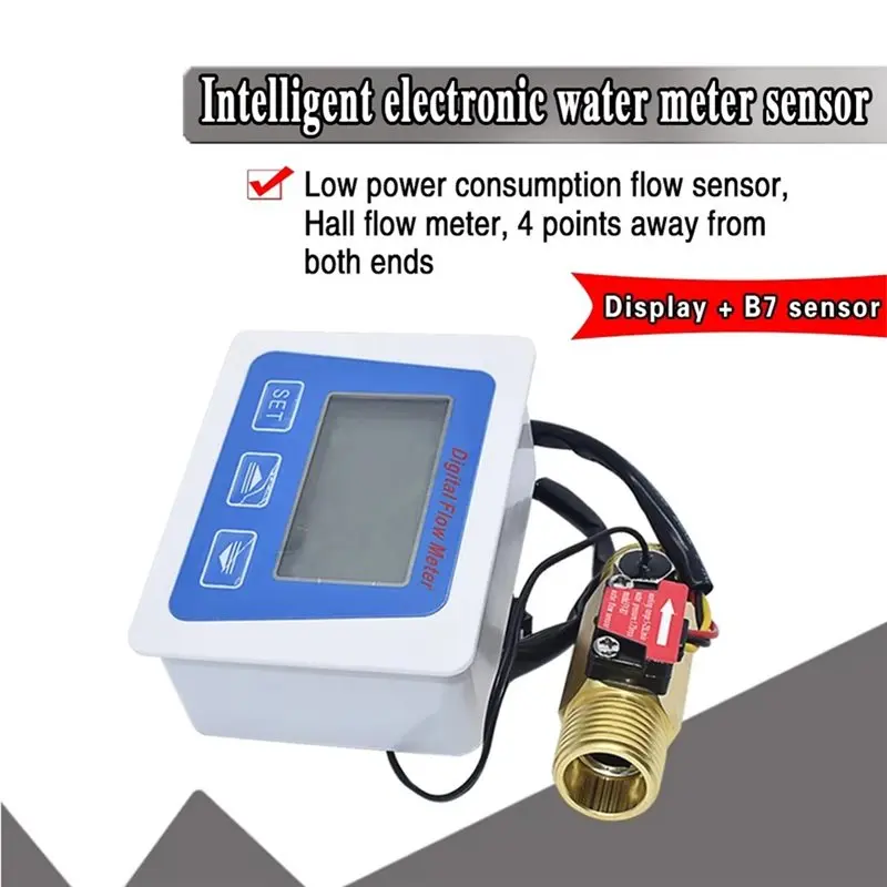 ABHU Water Flow Sensor Meter Digital LCD Display Flowmeter Totemeter Temperature Time Recording With G1/2 Connection