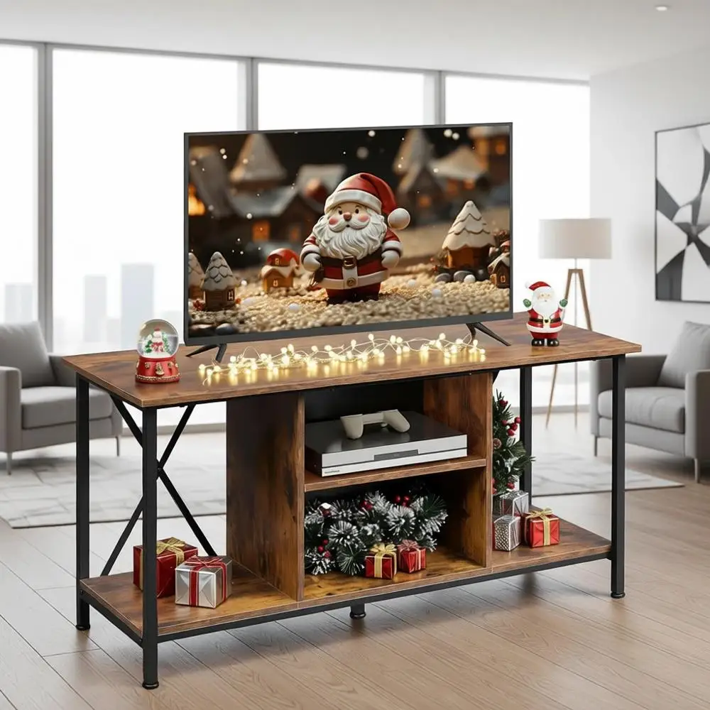 

Прочная металлическая подставка для телевизора в деревенском стиле, коричневого цвета, для телевизоров с диагональю 45 дюймов, компактный развлекательный центр с регулируемыми полками и системой организации кабелей.