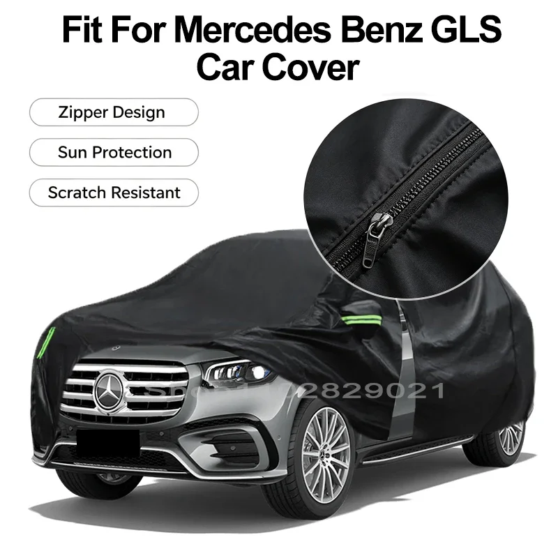 Zipper Door Waterproof Car Cover For Benz GLS(X166 X167 580 W167)Windproof Dustproof UV Protection All Weather Auto Protector